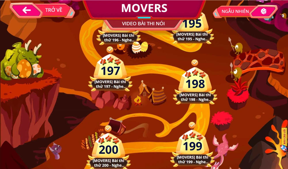 Các đảo đề thi thử Movers trên Phòng thi ảo FLYER