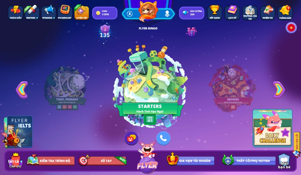 Hành tinh Starters trên Phòng thi ảo FLYER