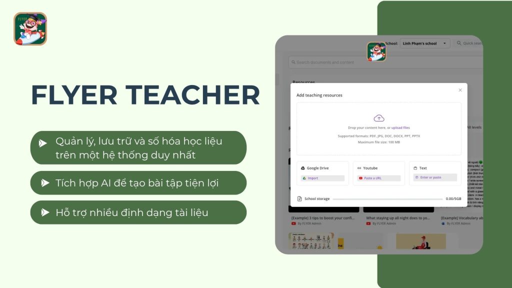phần mềm quản lý tài liệu giảng dạy flyer teacher
