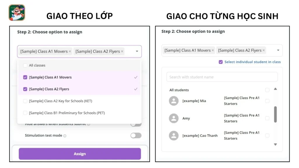 tính năng giao bài tập tự động