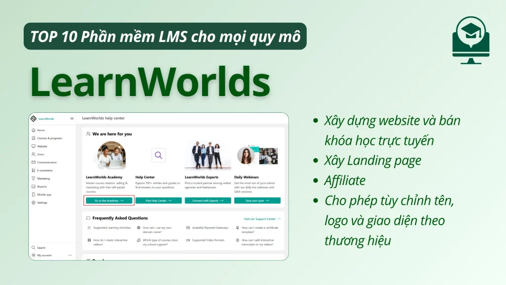 Phần mềm quản lý trung tâm ngoại ngữ LearnWorlds