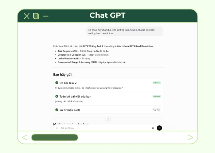 chấm ielts writing miễn phí bằng chat gpt