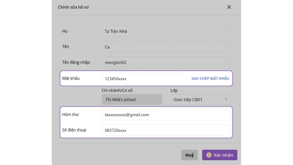 Cách cập nhật email và sđt học sinh trên FLYER