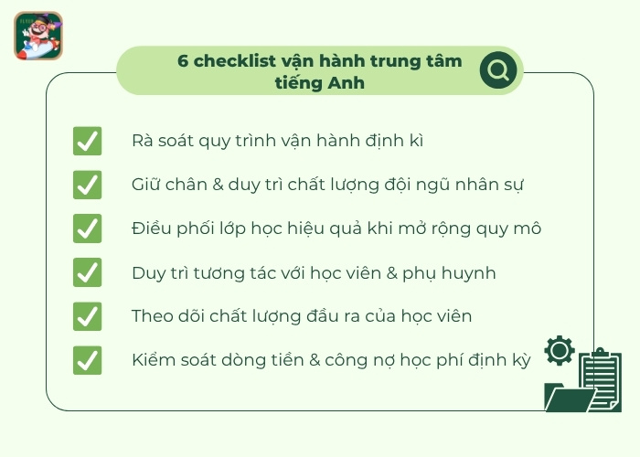 6 checklists vận hành trung tâm tiếng anh hiệu quả