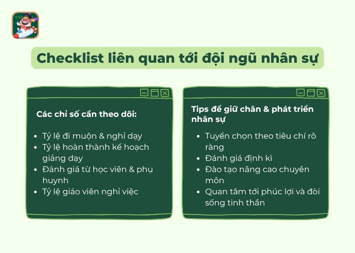 checklist theo dõi và nâng cao chất lượng đội ngũ nhân sự