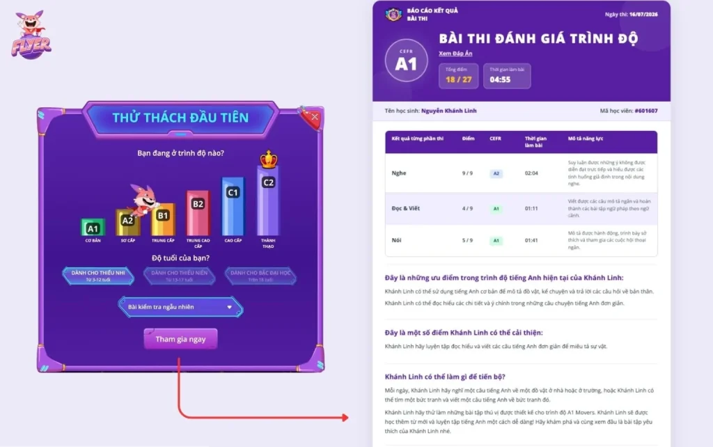 Bài kiểm tra trình độ trên FLYER LMS-R