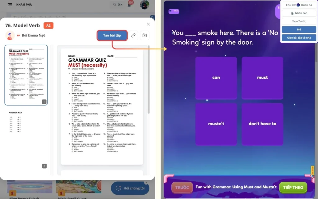 Tạo bài tập tương tác nhanh chóng từ PDF/Word