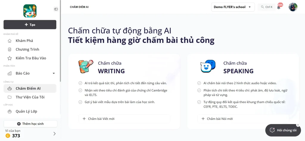 Chấm chữa bằng AI trên Teado.ai