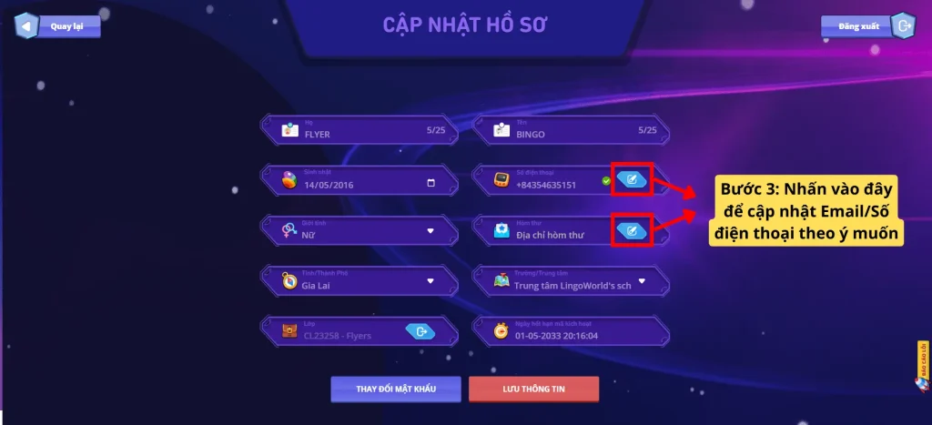 Bước 3 cập nhật email và sđt trên FLYER