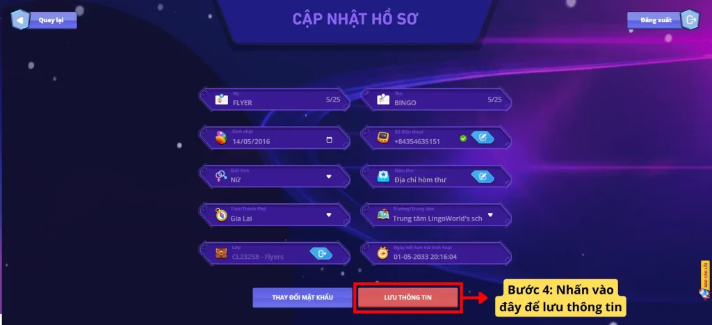 Bước 4 cập nhật email và sđt trên FLYER