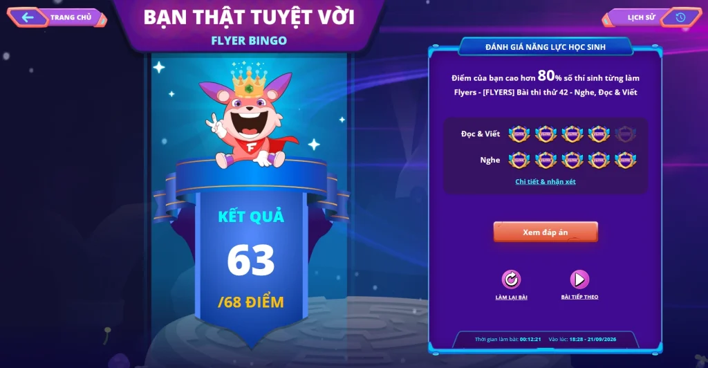 Giao diện trả kết quả sinh động