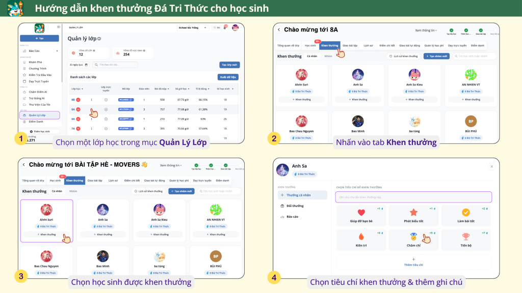 hướng dẫn khen thưởng Đá Tri Thức cho học sinh