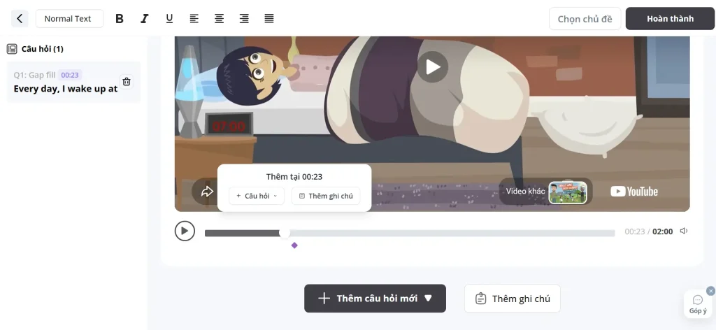 Tính năng tạo câu hỏi tương tác video trên Teado