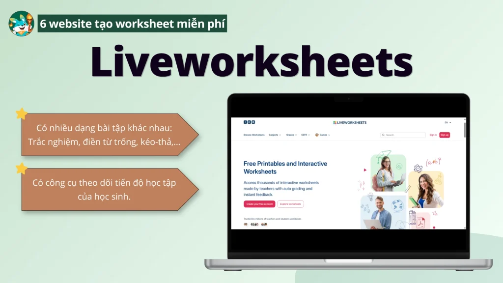 Giao diện Liveworksheets