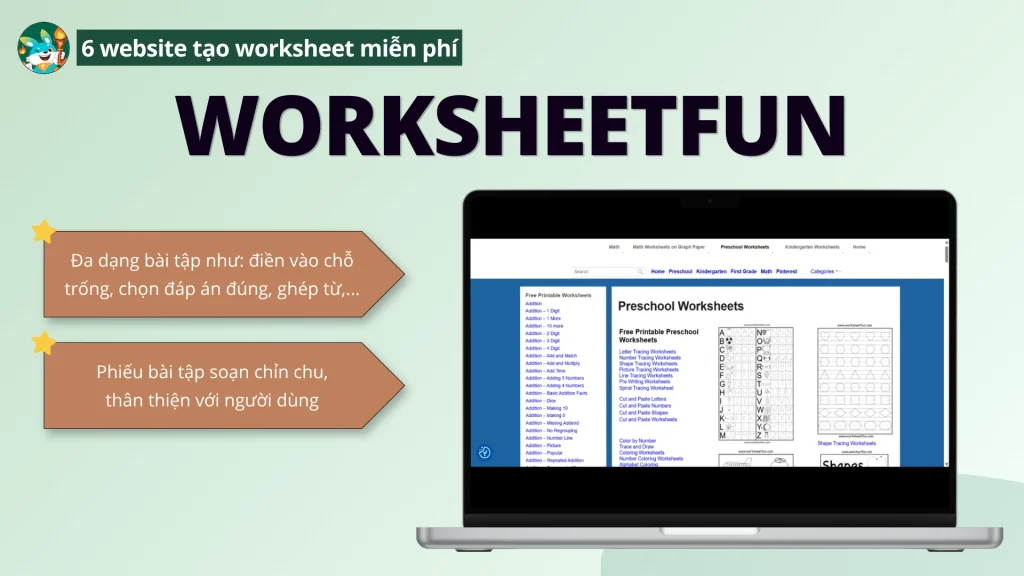 Tạo worksheet đa dạng môn học với Worksheetfun