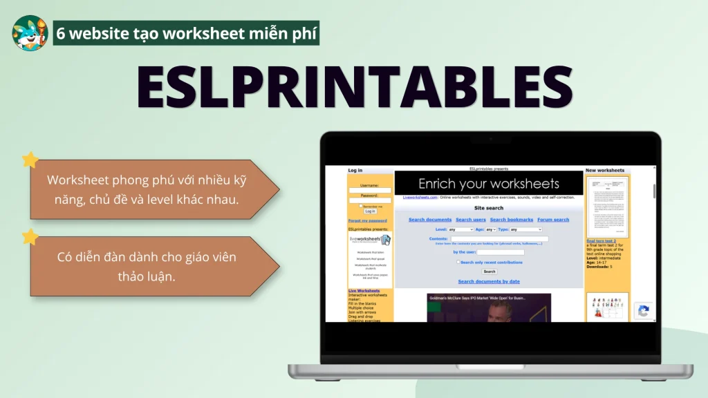 Worksheet trên ESLPrintable