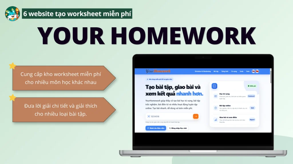 Your Homework cung cấp worksheet