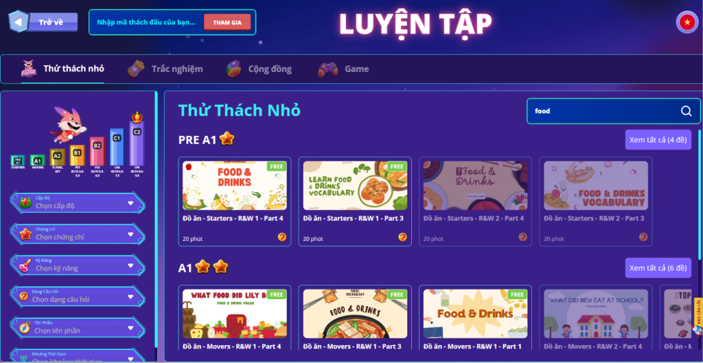 luyện tập từ vựng trên phòng thi ảo flyer