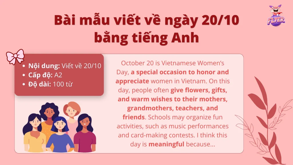 Bài mẫu tiếng Anh A2 về ngày 20/10