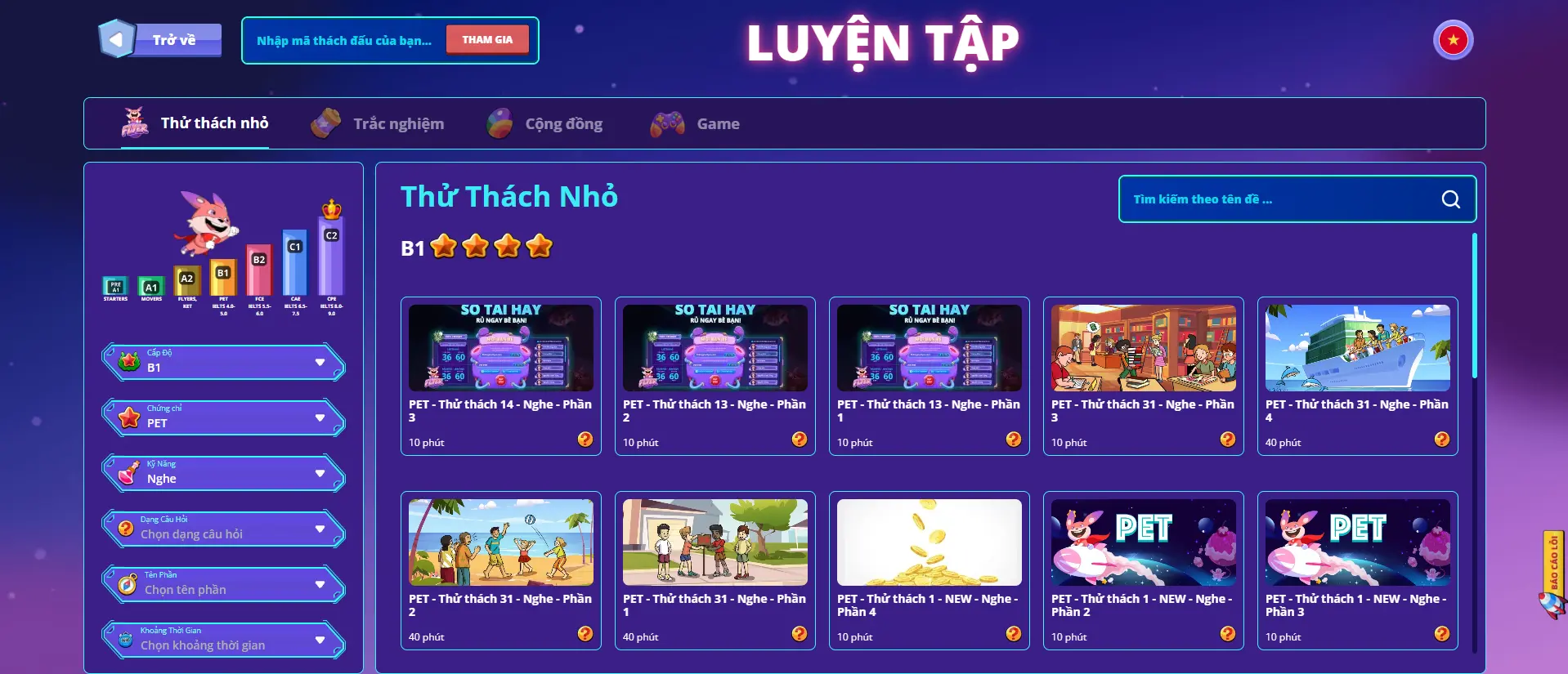 Kho bài luyện nghe ngắn trên FLYER