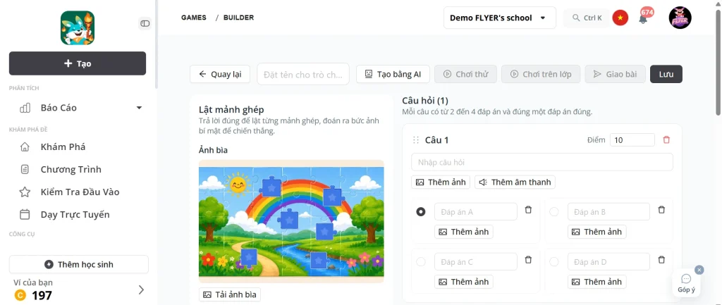 Tự thiết kế trò chơi tiếng Anh trên FLYER