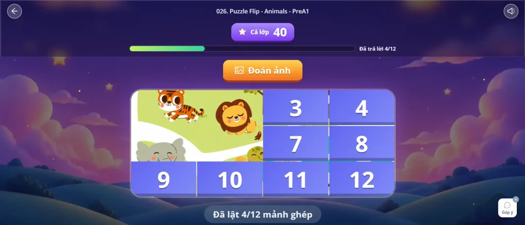 Giao diện trò chơi tiếng Anh trên FLYER