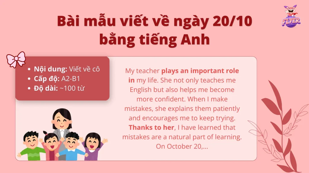 Bài mẫu tiếng Anh về cô giáo nhân ngày 20/10