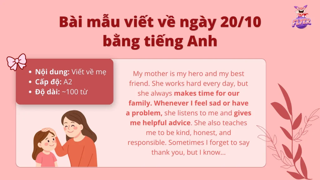Bài viết mẫu về mẹ bằng tiếng Anh A2